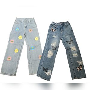 Shein Floral and Butterfly Embroidered Jeans - Size 12/13 Teen